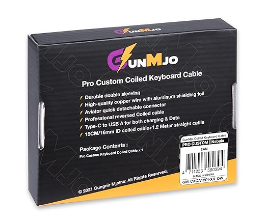 GUNMJO Pro Custom Coiled USB C Cable for Gaming Keyboard Double-Sleeved Mechanical Keyboard Cable with Detachable Metal Aviator 1.5M USB-C to USB-A Nebula Color