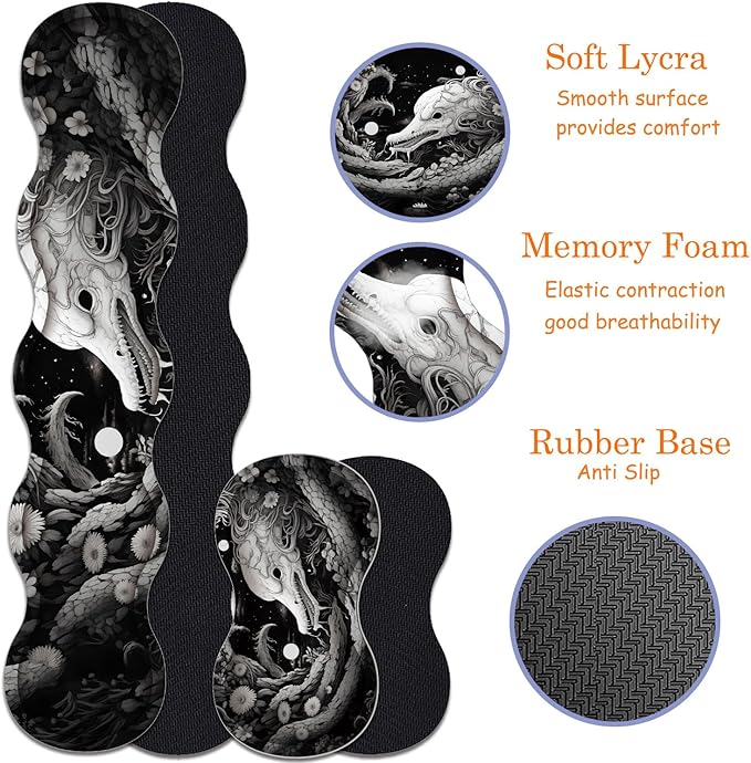 Large Gaming Mouse Pad + Keyboard Wrist Rest + Wrist Support + Coaster Set Memory Foam Ergonomic for Easy Typing XXL Extended Gaming Mouse Pad Table Pad - Black Snake