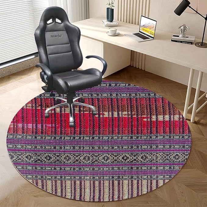 Multicolor PU Leather Heavy Duty Office Chair Mat for Rolling Chairs Geometric Forms and Antique Retro Computer Chair Matfor Rolling ChairLarge Floor Protector African Diameter 35.4 in