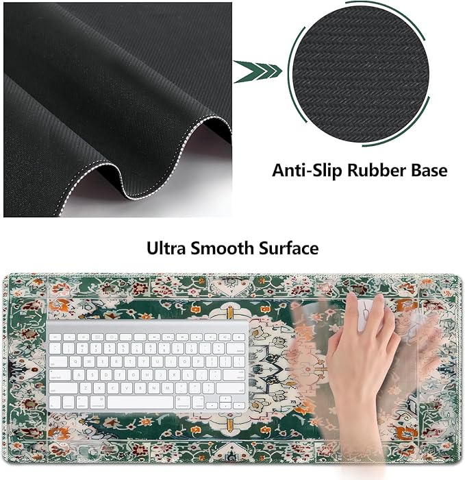 AIMSA Desk Mat Set Large Mouse Pad + Mouse Wrist Rest + Keyboard Wrist Support + Coaster 4in1 Rug Gaming Mouse Pad Combo for Home Office Retro Boho Art