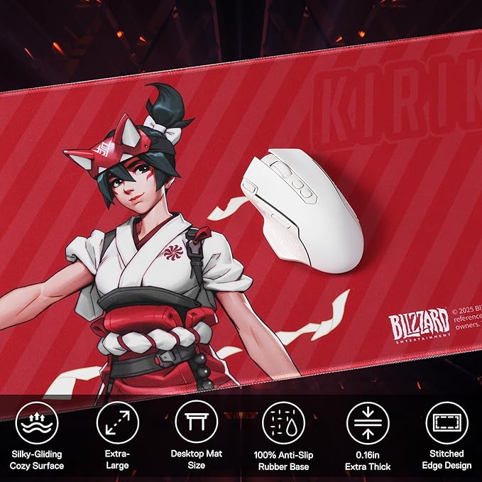 Blizzard Overwatch Large Game Mouse Pad XXL Keyboard Pad for Gamer Office &amp Home Non-slip rubber base Extended Mice Mat with Stitched Edge Smooth Stable and Durable 31.5*11.8in (The Kiriko Re