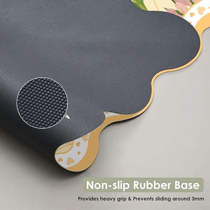 Idocolors Desk Mat for Keyboard and Mouse Large Aesthetic Scalloped Desktop MatCute Washable Non-Slip Computer Desk Mouse Pad for Office Home 31.5x15.7 Yellow Flower