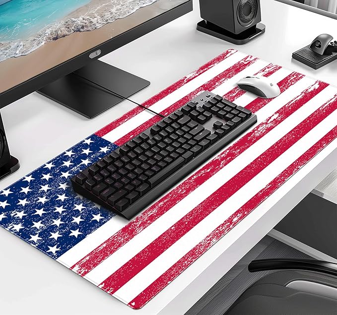 American Flag XXL Extended Mouse Pad Laptop Pad Waterproof Non Slip Gaming Office and Home Stitching Edge Table Pad 35.4 x 15.7 x 0.12 Inches