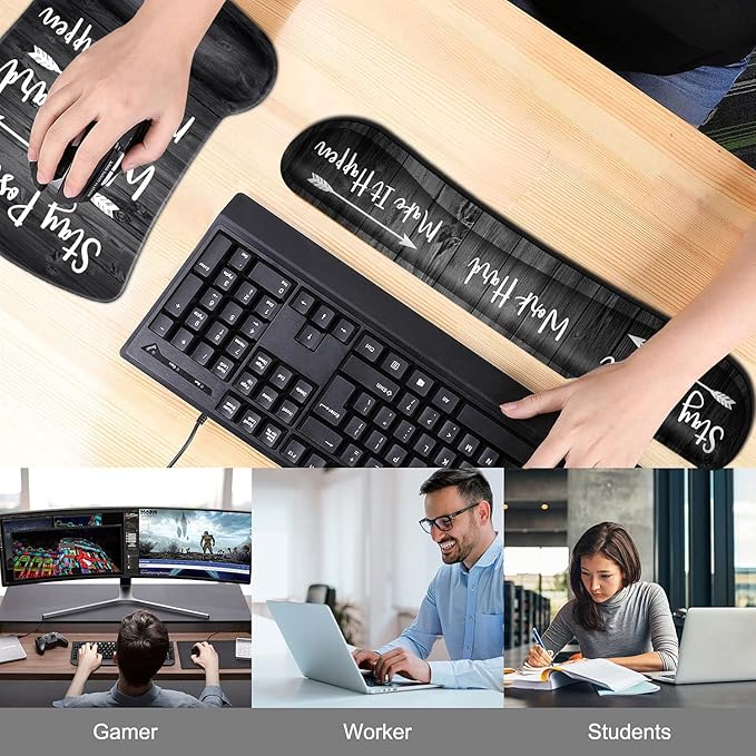 Keyboard Wrist Rest Pad and Ergonomic Mouse Pad Wrist Support Set Stay Positive Work Hard and Make It Happen for GamingOffice Comfortable and Pain Relief with Coaster Set