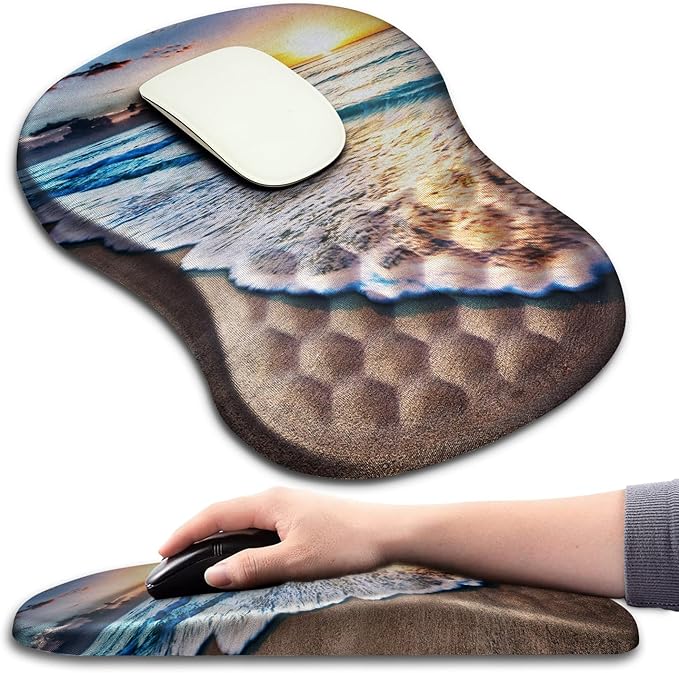 Hokafenle Ergonomic Mouse Pad Wrist Support with Massage Design Wrist Rest Pain Relief Mousepad with Memory Foam&ampNon-Slip PU Base Mouse Pads for Wireless Mouse &amp Desk (12x8 inchSunrise Beac