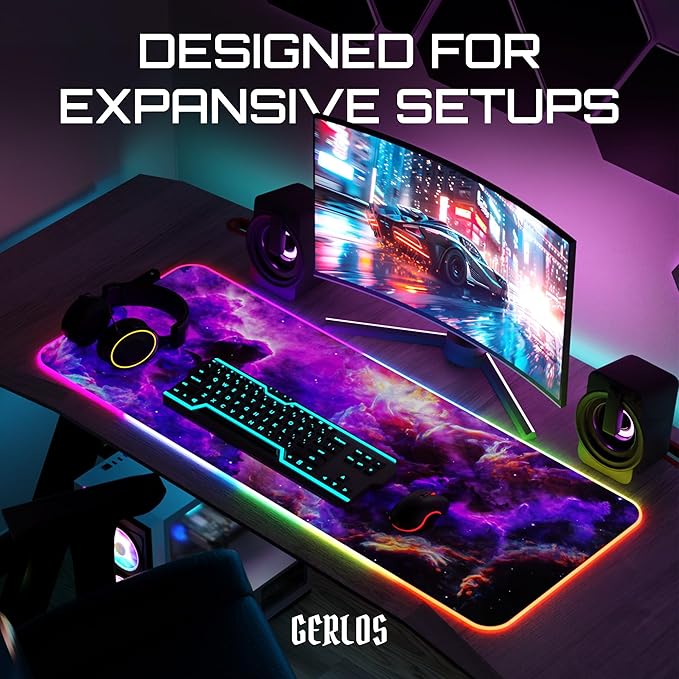 Gerlos RGB Large Gaming Mouse Pad Extended Soft LED Mouse Pad Non-Slip Rubber Base Water Resist Keyboard Pad Computer Mousepad 31.5×11.8 inches