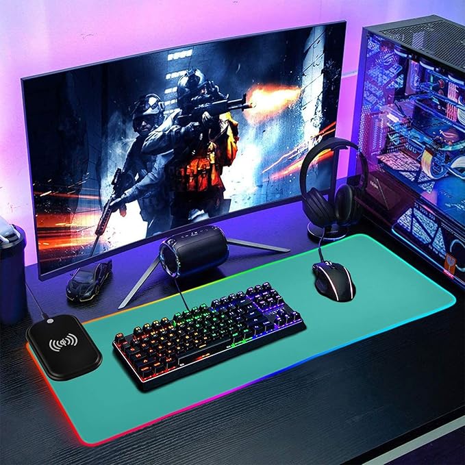 Teal Mouse Pad Gaming Mousepad Non Slip Desk Mat Wireless Charging RGB Computer Mouse Pads Keyboard Pad Mats for Desktop Home Office 35.4 x 15.7 in