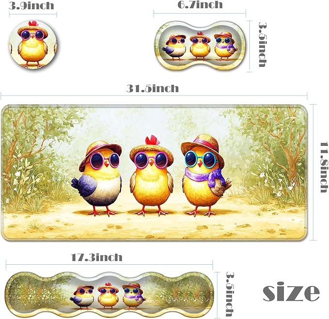 Ergonomic Keyboard Wrist Rest &amp Mouse Pad Wrist Rest SetXL Gaming Desk Mat 31.5x 11.8Non-Slip BaseMemory FoamEasy Typing Pain Relief for Office &amp HomeCute Chickens with Hats