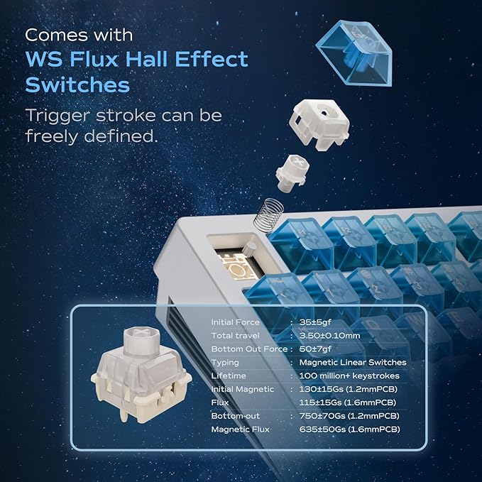 Mechanical Keyboard Chilkey Slice75 HE Gaming Keyboard Wired 75% Hall Effect Magnetic Aluminum Keyboard with WS Flux HE Clacky Switch Rapid Trigger 8K Polling Per-Key RGB Custom PC/Mac Support