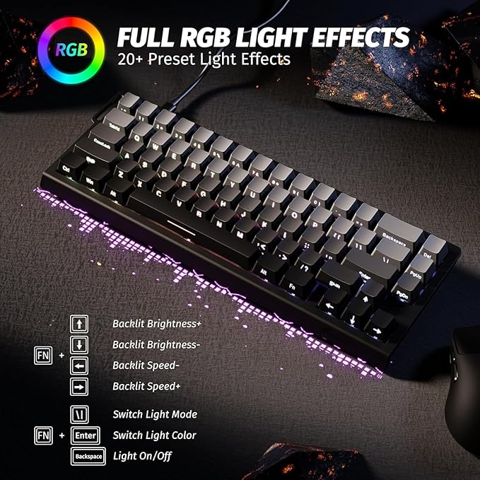 ATTACK SHARK X68 HE 8KHZ Rapid Trigger Keyboard Magnetic Switch0.01 mm RT AccuracyWired RGB 60% Gaming Keyboard TKL with Adjustable ActuationSnap TapCoiled Cablefor PC/Mac(Moon Night)