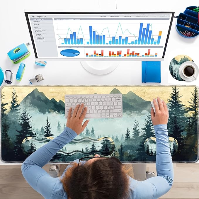 Keyboard Wrist Rest+Mouse Wrist Pad+Desk Pad SetMemory Foam Ergonomic Easy Typing Pain Relief for Computer Laptop Office Home - Mountain Stream