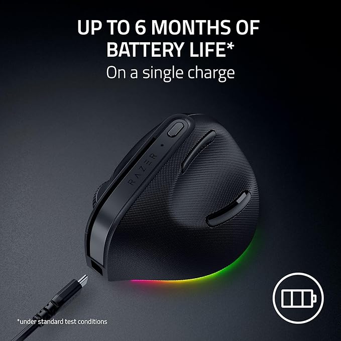 Razer Pro Click V2 Vertical Wireless Mouse: 6 Button Ergonomic Design - One Click AI Prompt - Supports Windows &amp Mac - Multi Device Connectivity via 2.4GHz Bluetooth or USB C Wired Mode - Chroma