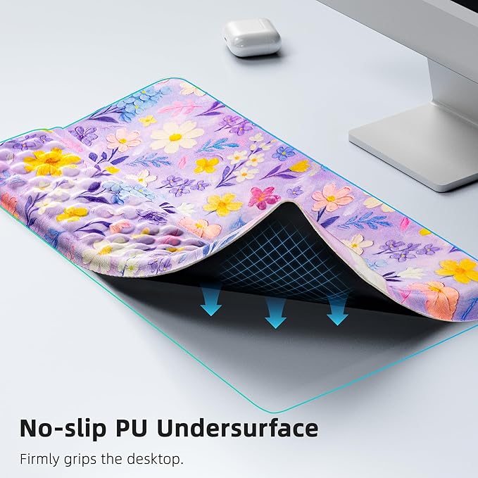 Ospelelf Keyboard Wrist Rest Pad Comfy Ergonomic Keyboard Stand Riser Holder Computer Wrist Support Cushion forTyping Purple Flower