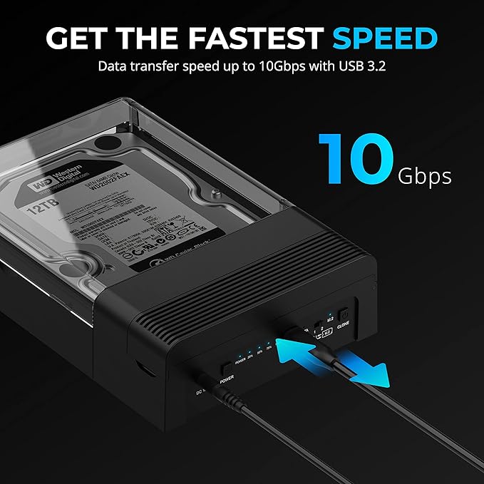 SABRENT USB-C Lay Flat Docking Station – NVMe M.2 + SATA 2.5”/3.5” SSD/HDD Enclosure 10Gbps Tool-Free Offline Clone Function USB 3.2 Type-C for Windows Mac Linux (DS-UFNC)