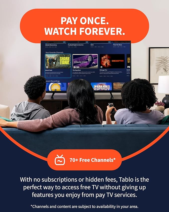 Tablo 4th Gen 2-Tuner Over-The-Air (OTA) DVR - Watch Pause &amp Record Live TV News Sports &amp Movies in Your Home Over Wi-Fi - Pairs w/Any TV Antenna - 50+ Hrs Recording - No Subscriptions (Ren