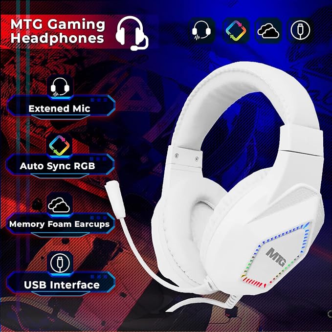 Gaming Kit for PC RGB Keyboard and Mouse Gaming Headphone Large LED Desk Mat with Smooth Surface with RGB Modes for Desktop Computer Xbox and PS4 Gamers - MTG 4 in 1 Combo