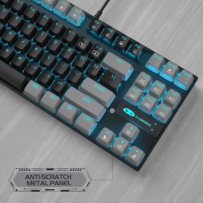MageGee 75% Mechanical Gaming Keyboard Red Switch LED Blue Backlit 87 Keys Compact TKL Wired Computer Keyboards for Windows Laptop PC Gamer - Black/Grey
