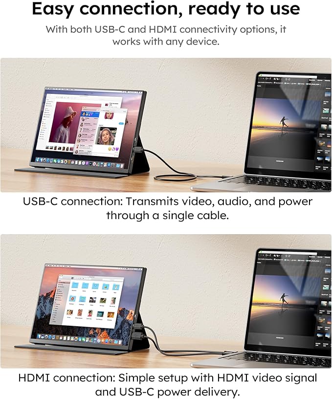 Portable Monitor10.5 HDR 1280P Ultra-Thin 100% sRGB Travel Portable Monitor for Laptop 420 Nits Mini Secondary Display with Protective Case &amp Speaker Monitors for Laptop PC Mac Phone PS4/5 Xb