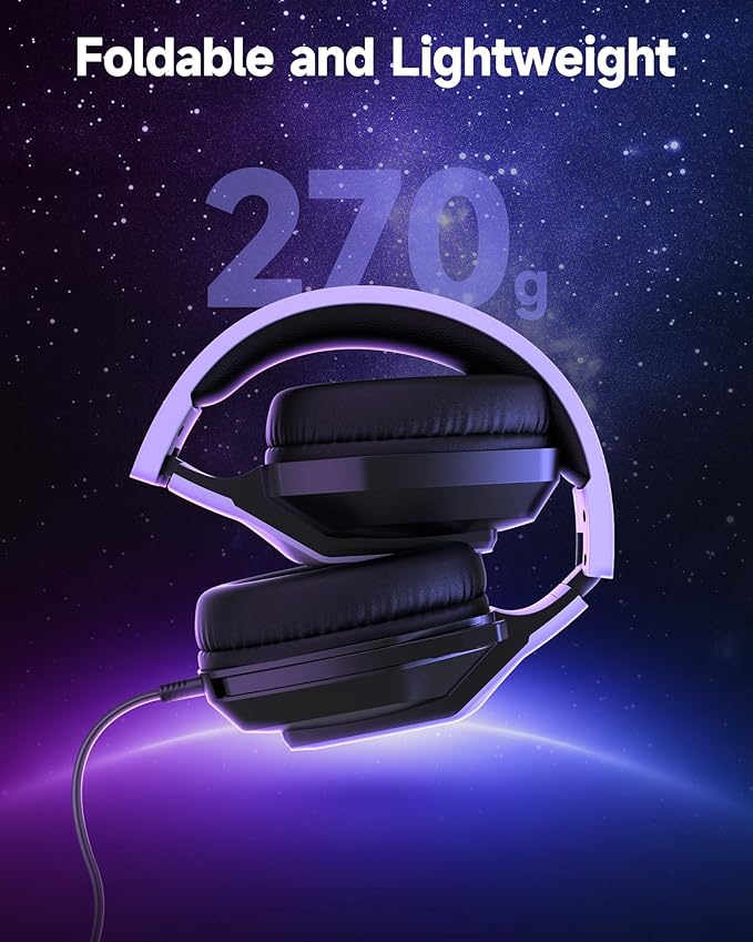AOC Gaming Headset for PS5 PS4 PC Mac Switch Xbox Series Surround Sound RGB Gaming Headphones with Noise Canceling Microphone 50MM Dynamic Drivers 3.5MM Audio Jack White