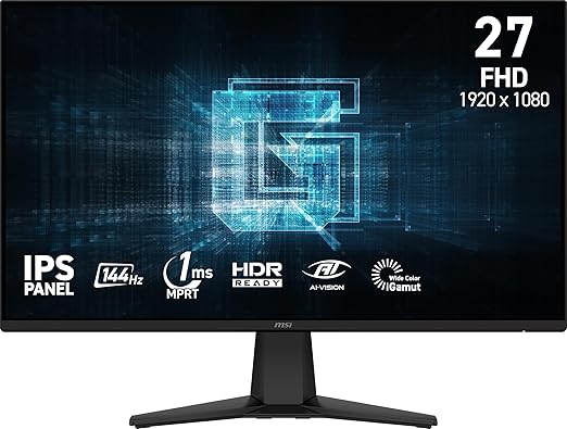 msi G275L E14 27-inch 1920 x 1080 (FHD) Gaming Monitor 144Hz AMD Adaptive Sync HDR Ready HDMI VGA Port VESA Mountable Tilt 4-Side Slim Bezel 1ms Black