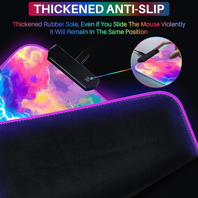 XL Led Gaming Mouse Pad with 14 Light Modes - Light Up Gamer Mouse Pad31.5 x 11.8in Non-Slip Gamepad Style RGB Large Gamer MousepadBlack Long Glowing Gaming Accessories for DeskWaterproof