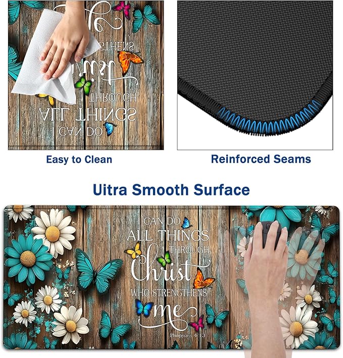 Large Mouse Pad + Keyboard Wrist Rest Set Extended Gaming Mousepad (31.5X11.8 inch) with Non-Slip Rubber Ergonomics Memory Foam Mouse Wrist Rest Support Wooden Wall Philippians 4:13 XXL Desk Pad