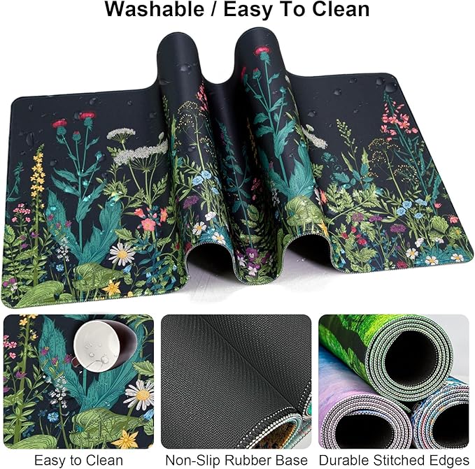 Keyboard Wrist Rest + Mouse Pad with Wrist Support + Desk Mat + Coaster 4 in 1 Set XXL Large Gaming Mousepad Cute Ergonomic Mouse Pads for Desk Computer Laptop Office Decor-Little Flowers