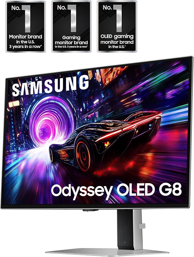 SAMSUNG 27-inch Odyssey QD-OLED G8 (G81SF) 4K 240Hz Gaming Monitor 0.03ms Response Time DisplayHDR True Black 400 AMD FreeSync™ Premium Pro Ergonomic Stand LS27FG810SNXZA 2025