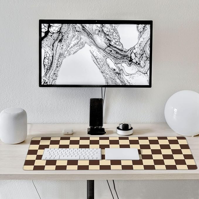 Brown Checkered Mouse Pad Large Desk Mat for Keyboard and Mouse Non-Slip Gaming Mousepad Office Desk Accessories for Computer 35.4x15.7Inch