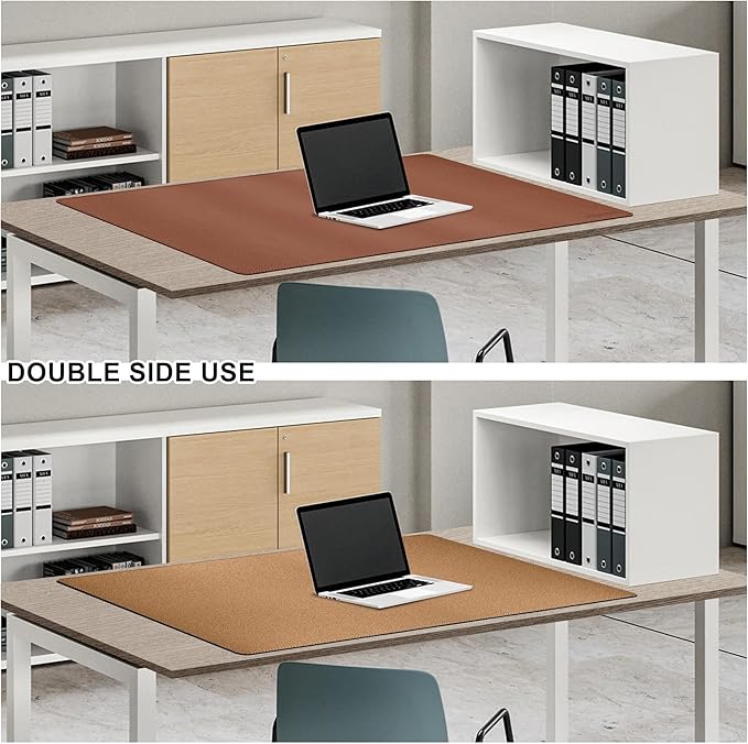 MAIDERN 40” x 24” Leather Desk Pad Reversible Large Desk Mat Cork &amp Leather Large Mouse pad for Desk Waterproof Computer Desk Pad for Gaming Home Office (Brown)