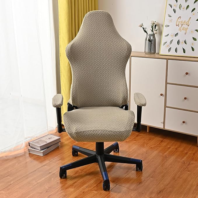 OQHAIR Stretchable Gaming Chair Cover - Washable Removable Water Resistant Ergonomic Reclining Racing Style - Khaki