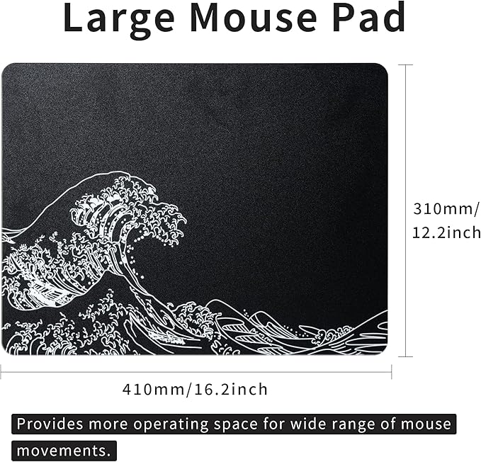 Glass Gaming Mouse Pad Black Kanagawa Hard Mousepads for GamingProfessional Large Mouse Mat 410mm*310mm Special Glass Surface with Improved Precision and Speed