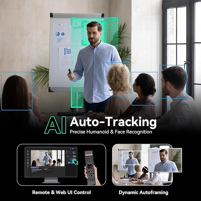 Tenveo 4K NDI PTZ Camera AI Humanoid &amp Face Auto-Tracking 20X Zoom 3G-SDI/HDMI/USB3.0/LAN(PoE) Live Streaming with Tally Light &amp IP Display for Live Streaming Video Production Church Events