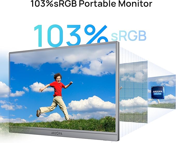ARZOPA Portable Monitor &amp Sleeve 17.3 103% sRGB FHD Laptop Monitor &amp PU Sleeve Bag Combination