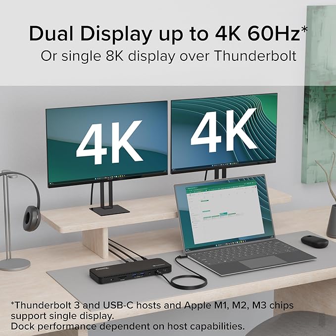 Plugable Thunderbolt 4 Dock with 100W Charging Thunderbolt Certified Laptop Docking Station Dual Monitor Single 8K or Dual 4K HDMI for Windows and Mac 4X USB Gigabit Ethernet (TBT4-UD5)