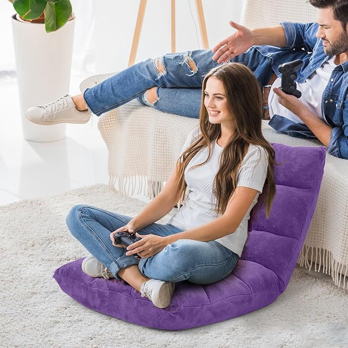 SlickBlue Adjustable Floor Chair with 14 Positions Thick Padded Cushion for Living Room