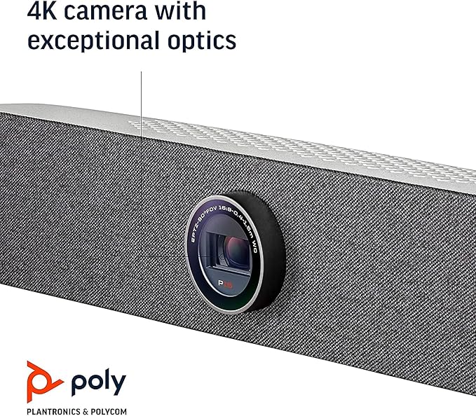 Poly Studio P15 Personal Video Bar (Plantronics + Polycom) - 4K Video Quality - Camera Microphones &amp Speaker Solution with Premium Audio &amp Video - Certified for Zoom and Teams