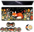 Keyboard Mouse Pad Set Extended Gaming Mouse Pad+Ergonomics Keyboard Wrist Rest Support Memory Foam Easy Typing Pain Relief 4Pcs XL Ultra Thick Desk MatSleeping Fox in Starry Night