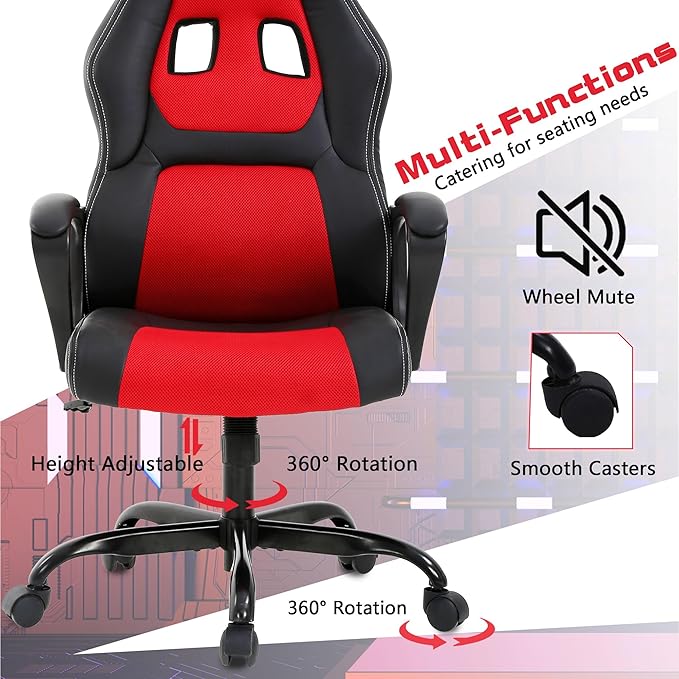 MKDLUFEI Video Game ChairErgonomic Office Chair Desk Chair and Lumbar Support PU Leather Recliner with HeadrestHeight Adjustable Computer Chair for Adults
