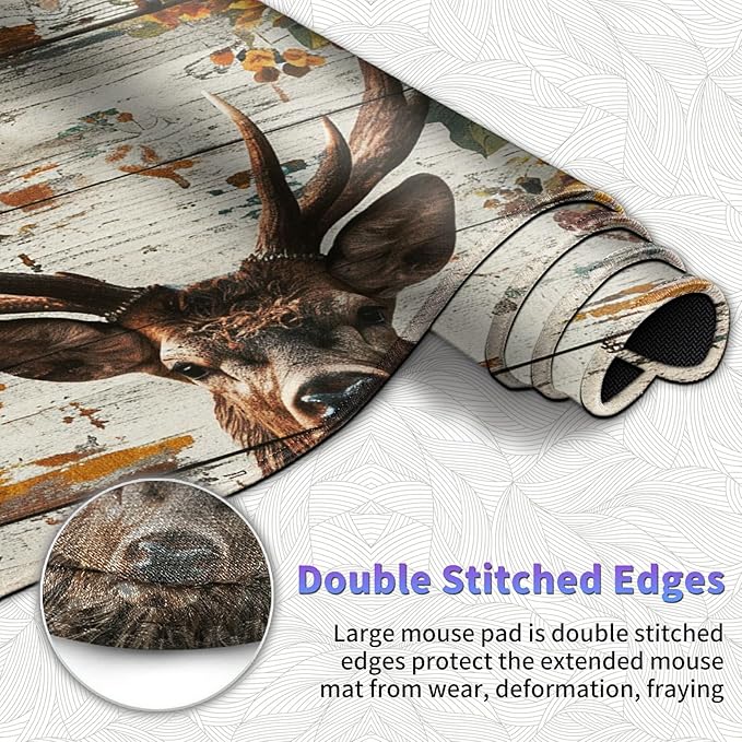 Large Mouse Pad Set Desk Mat + Elbow Rest Pad + Coaster Easy Typing Pain Relief Ergonomic Arm Rest Pad with Memory Foam Extended Desk Pad Anti-Slip Rubber Base for Office Home Wood Sunflower Deer