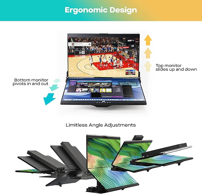 Mobile Pixels Geminos (2 x 24 inch) IPS Dual Stacked Computer Monitors with 65W USB-C Charging 1080P Webcam&ampSpeakers All-Inclusive Workstation PC Monitor USB-A/USB-C/HDMI Ergo Design(2 Monitor