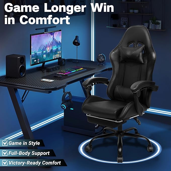 Gaming Chair Ergonomic Computer Chair with Footrest and Lumbar Support Height Adjustable Office Chair with 360° Swivel Seat and Headrest