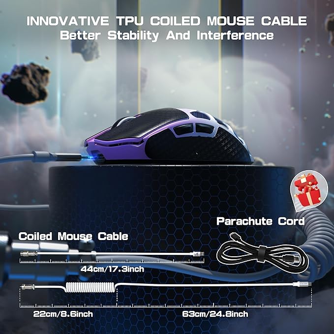 FELICON x Attack Shark R3 Magnesium Alloy Wireless Gaming Mouse 46g Ultra-Lightweight Skeletal Shell PAW3395 26K DPI 8K Polling Tri-Mode 2.4G/BT/Wired for PC Mac Laptop - Purple &amp Griptape