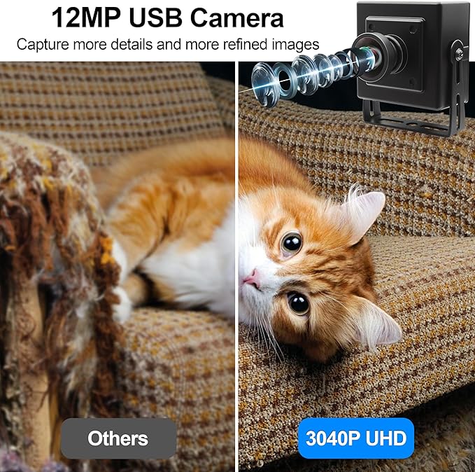MMlove 12MP USB Camera 4K 30fps 1080P 120fps High Speed USB Camera 102° No Distortion Lens Wide Angle Webcam for Streaming Teaching Machine Vision PC Laptop Raspberry Pi