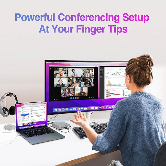 AVLT USB-C Speakerphone Hub 360° Omnidirectional Sound Conference Microphone with PD 85W Charging 5Gbps Data Transfer 4K HDMI Output Portable and Space-Saving for Meetings