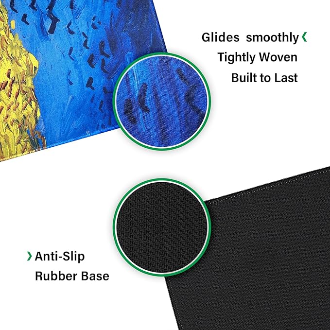 Large Mouse PadExtra Long and Thick Desktop Mouse Pad with Stitched EdgesNon-Slip BaseWaterproof Keyboard Pad for Office and HomeVan Gogh-Wheatfield with Crows(35.4x15.7x0.12 Inch90x40cm)