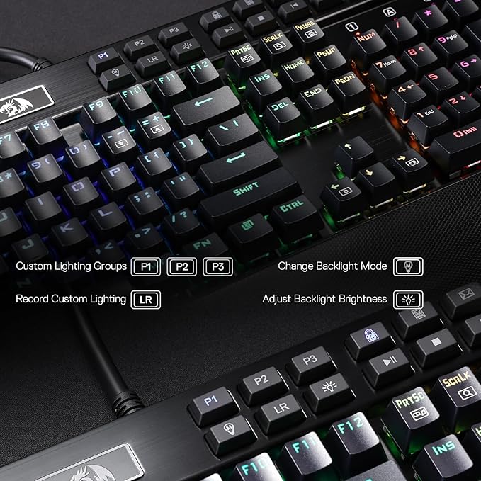 Redragon K550 RGB Gaming Keyboard 104 Keys + 12 Macro G Keys Wired Mechanical Keyboard w/Aluminum Top Plate Custom Clicky Purple Switch Extra USB Port &amp Wrist Rest