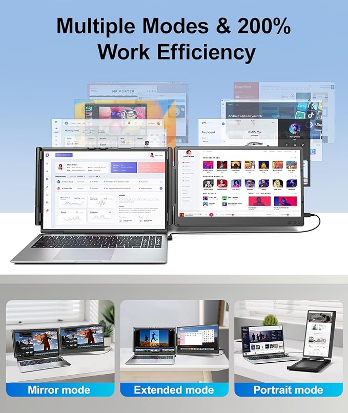 Laptop Screen Extender 14 FHD 1080P Portable Monitor for Laptop Plug &amp Play Screen Extender Auto Adjust Width Dual Monitor for 13 - 17 Laptops Compatible for MacOS/Wins/Chrome/Dex