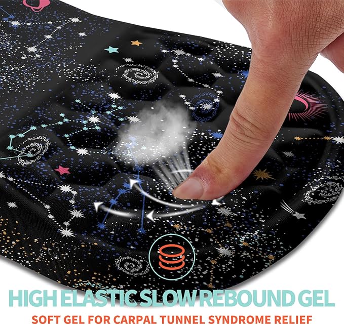 Ergonomic Mouse Pad Wrist Support with Memory Foam Massage Bulge Carpal Tunnel Pain Relief Mousepad Wrist Rest for Mouse(12x8 inch Galaxy)
