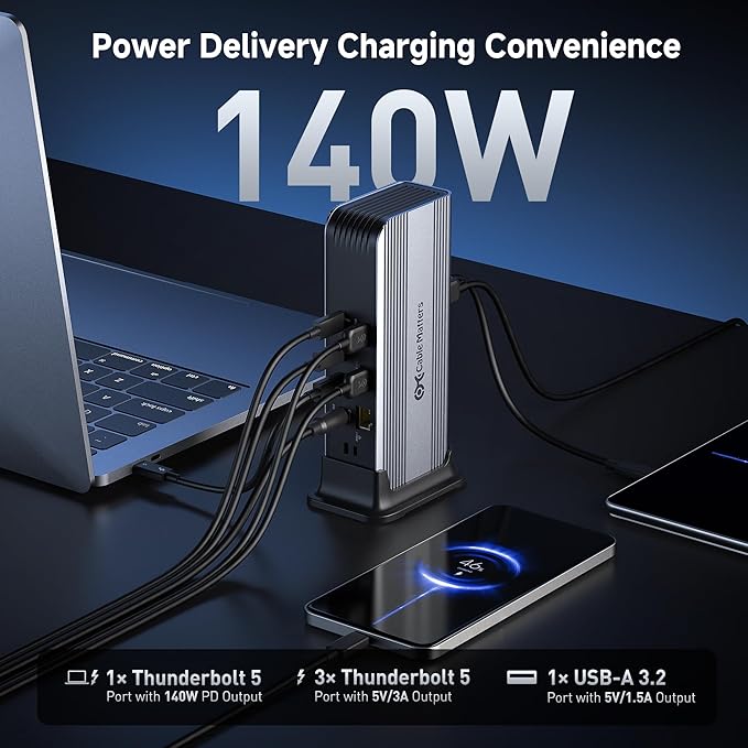 [Intel Certified] Cable Matters 11-in-1 Thunderbolt 5 Dock with Thunderbolt Share 3X Thunderbolt5 Ports 2.5GbE 3X USB 3.2 Ports up to Triple 4K@144Hz on Windows 11 Dual 6K@60Hz on macOS 140W PD